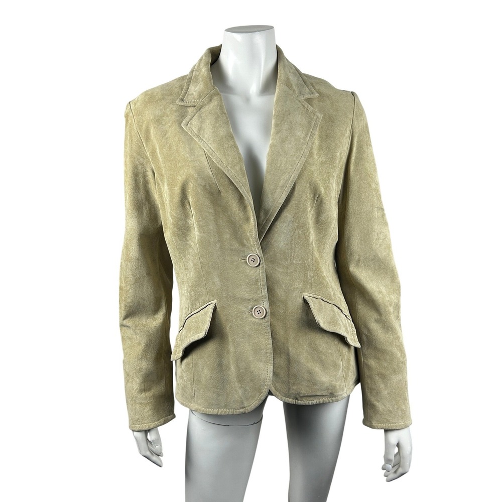 Danier Suede Leather Blazer Jacket Womens Medium Tan Button Front